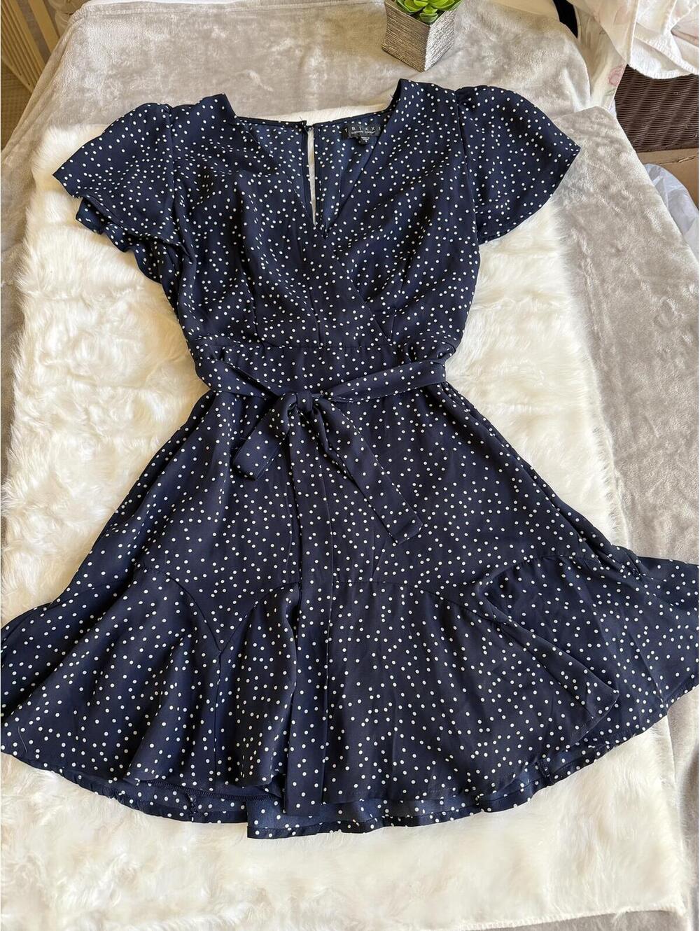 Trixxi Navy Blue Polka Dot Dress with Belt Small
